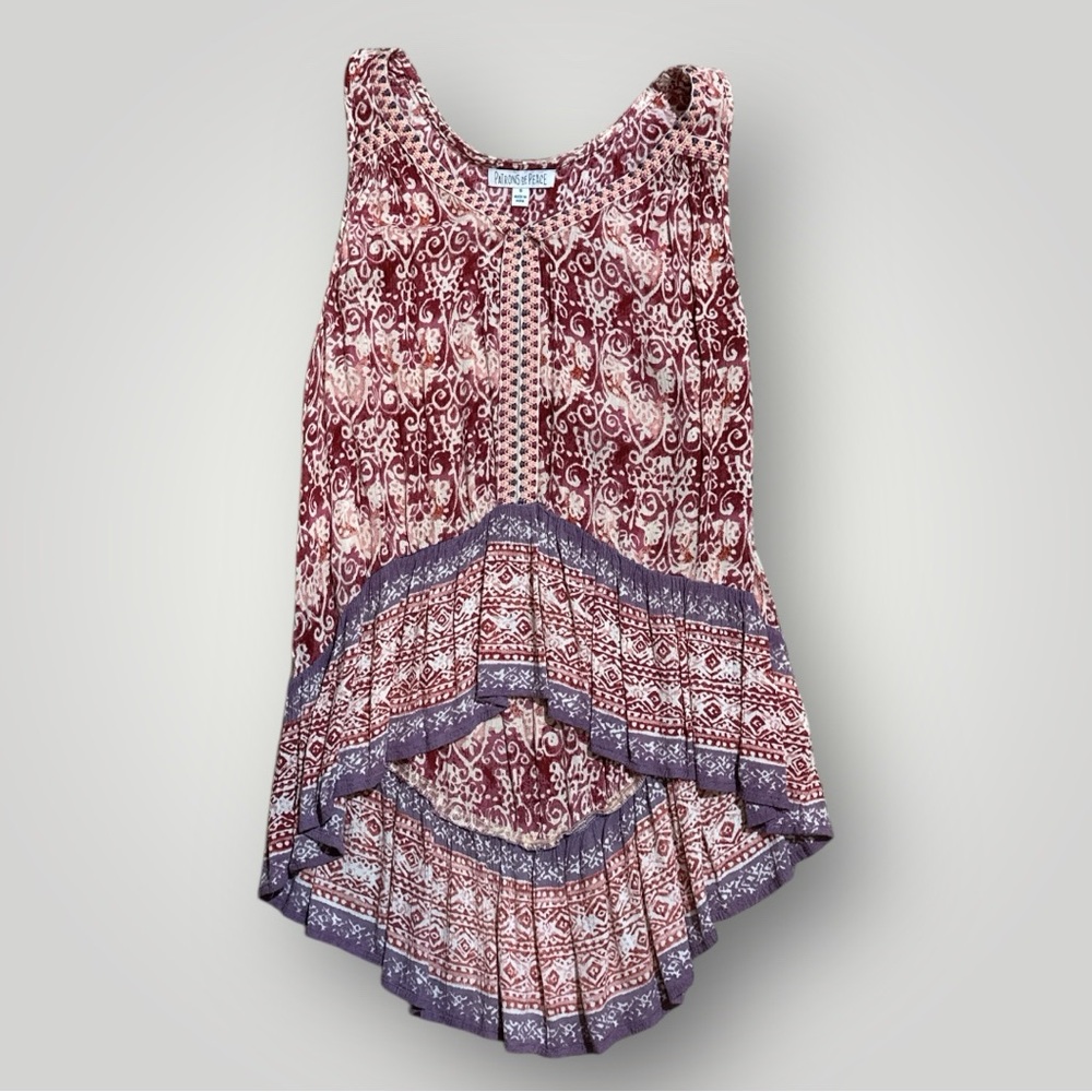 Patrons of Peace Boho
Sleeveless Top Hi Low Hem Rayon Size Small